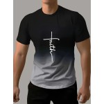 Faith Print Men's Gradient Short Sleeve T-shirt - Trendy Summer Outdoor Tee