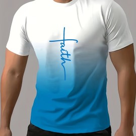 Faith Print Men's Gradient Short Sleeve T-shirt - Trendy Summer Outdoor Tee