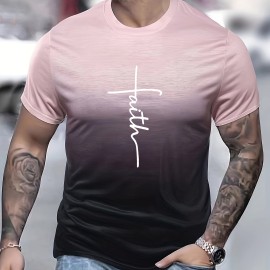 Faith Print Men's Gradient Short Sleeve T-shirt - Trendy Summer Outdoor Tee