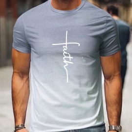 Faith Print Men's Gradient Short Sleeve T-shirt - Trendy Summer Outdoor Tee