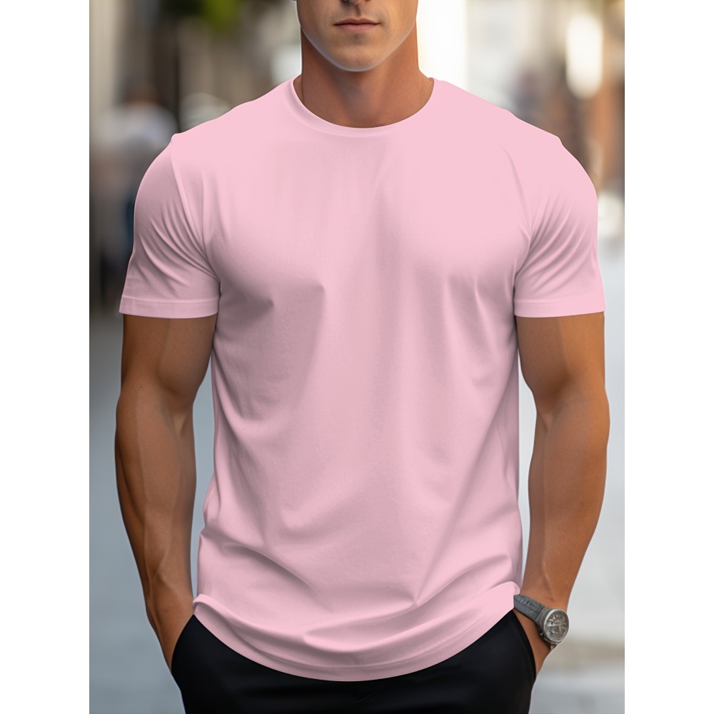 Men's Solid Color Short Sleeve Tee - Fashion Regular Fit T-Shirt for Spring and Summer