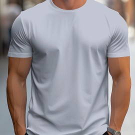 Men's Solid Color Short Sleeve Tee - Fashion Regular Fit T-Shirt for Spring and Summer