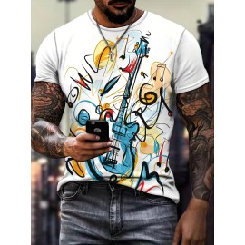 Stylish Guitar Pattern Print Men's Comfy T-shirt - Summer Graphic Tee