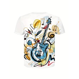 Stylish Guitar Pattern Print Men's Comfy T-shirt - Summer Graphic Tee