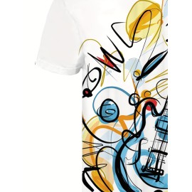 Stylish Guitar Pattern Print Men's Comfy T-shirt - Summer Graphic Tee