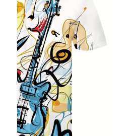 Stylish Guitar Pattern Print Men's Comfy T-shirt - Summer Graphic Tee