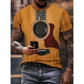 Vintage 3D Guitar Print Men's T-shirt - Summer Outdoor Tee