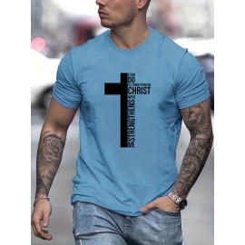 Men's Fashion Cross Graphic Print Casual Short Sleeve T-shirt for Summer Outdoor - Slightly Stretch Crew Neck Tee