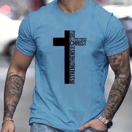 Men's Fashion Cross Graphic Print Casual Short Sleeve T-shirt for Summer Outdoor - Slightly Stretch Crew Neck Tee