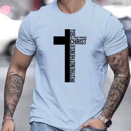 Men's Fashion Cross Graphic Print Casual Short Sleeve T-shirt for Summer Outdoor - Slightly Stretch Crew Neck Tee