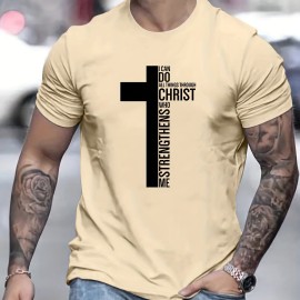 Men's Fashion Cross Graphic Print Casual Short Sleeve T-shirt for Summer Outdoor - Slightly Stretch Crew Neck Tee