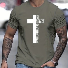 Men's Fashion Cross Graphic Print Casual Short Sleeve T-shirt for Summer Outdoor - Slightly Stretch Crew Neck Tee