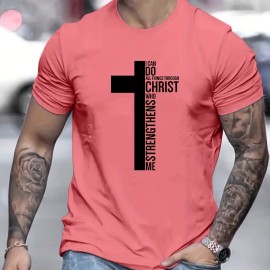 Men's Fashion Cross Graphic Print Casual Short Sleeve T-shirt for Summer Outdoor - Slightly Stretch Crew Neck Tee