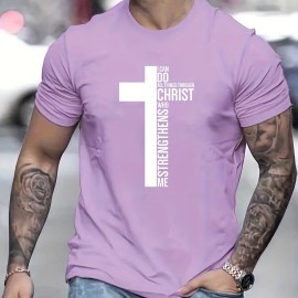 Men's Fashion Cross Graphic Print Casual Short Sleeve T-shirt for Summer Outdoor - Slightly Stretch Crew Neck Tee