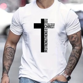 Men's Fashion Cross Graphic Print Casual Short Sleeve T-shirt for Summer Outdoor - Slightly Stretch Crew Neck Tee