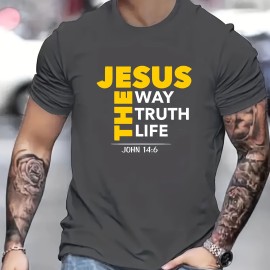 Jesus Print T Shirt, Tees For Men, Casual Short Sleeve T-shirt For Summer