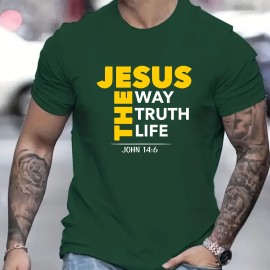 Jesus Print T Shirt, Tees For Men, Casual Short Sleeve T-shirt For Summer