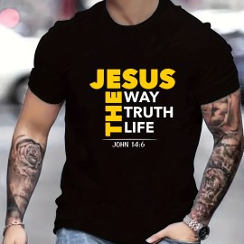 Jesus Print T Shirt, Tees For Men, Casual Short Sleeve T-shirt For Summer