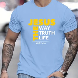 Jesus Print T Shirt, Tees For Men, Casual Short Sleeve T-shirt For Summer