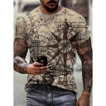 Trendy Compass 3D Digital Print Men's Graphic T-shirt - Short Sleeve Summer Tee