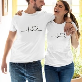 Heart and Wavy Line Graphic Print Men's Novel Graphic Design T-shirt - Casual and Comfy Summer Tee - Great Gift for Valentine's Day