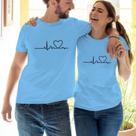 Heart and Wavy Line Graphic Print Men's Novel Graphic Design T-shirt - Casual and Comfy Summer Tee - Great Gift for Valentine's Day