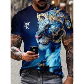 Men's 3D Lion Diamond Print Graphic Tee - Stylish Comfy Summer T-Shirt For Daily Wear & Vacation Resorts