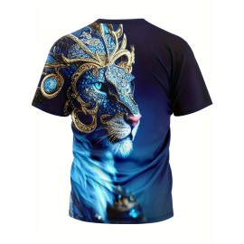 Men's 3D Lion Diamond Print Graphic Tee - Stylish Comfy Summer T-Shirt For Daily Wear & Vacation Resorts