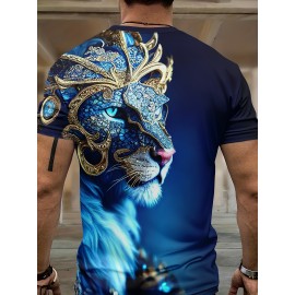 Men's 3D Lion Diamond Print Graphic Tee - Stylish Comfy Summer T-Shirt For Daily Wear & Vacation Resorts