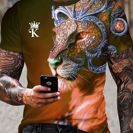 Men's 3D Lion Diamond Print Graphic Tee - Stylish Comfy Summer T-Shirt For Daily Wear & Vacation Resorts