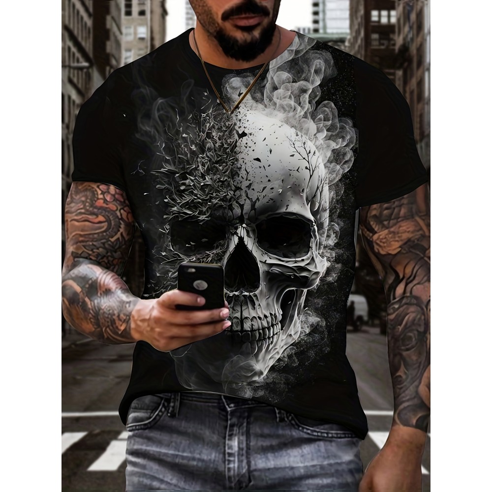 Horror Skull 3D Digital Print Men's Graphic T-shirt - Short Sleeve Summer Tee