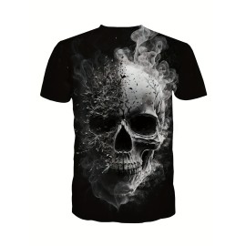 Horror Skull 3D Digital Print Men's Graphic T-shirt - Short Sleeve Summer Tee