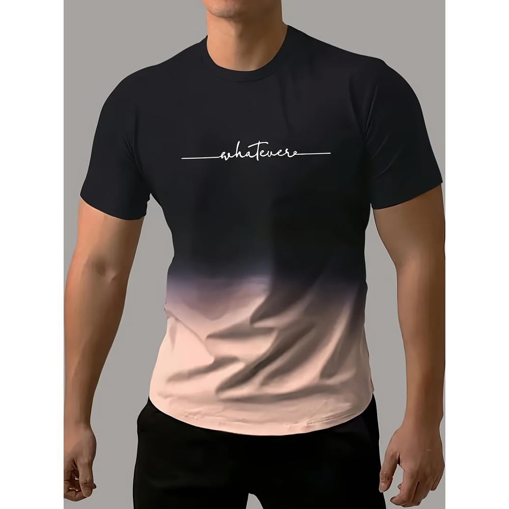 Gradient Crew Neck Short Sleeve T-shirt For Men, Casual Summer T-Shirt For Daily Wear And Vacation Resorts