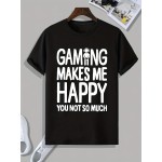 Tees For Men, Funny 'Gaming Make Me Happy' Print T Shirt, Casual Short Sleeve Tshirt For Summer Spring Fall, Tops As Gifts