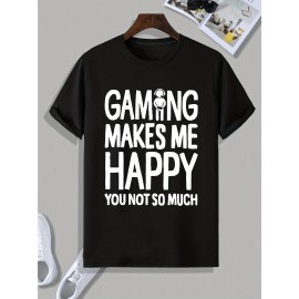 Tees For Men, Funny 'Gaming Make Me Happy' Print T Shirt, Casual Short Sleeve Tshirt For Summer Spring Fall, Tops As Gifts