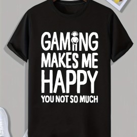 Tees For Men, Funny 'Gaming Make Me Happy' Print T Shirt, Casual Short Sleeve Tshirt For Summer Spring Fall, Tops As Gifts