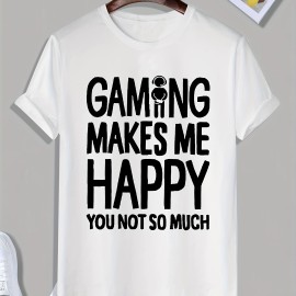 Tees For Men, Funny 'Gaming Make Me Happy' Print T Shirt, Casual Short Sleeve Tshirt For Summer Spring Fall, Tops As Gifts