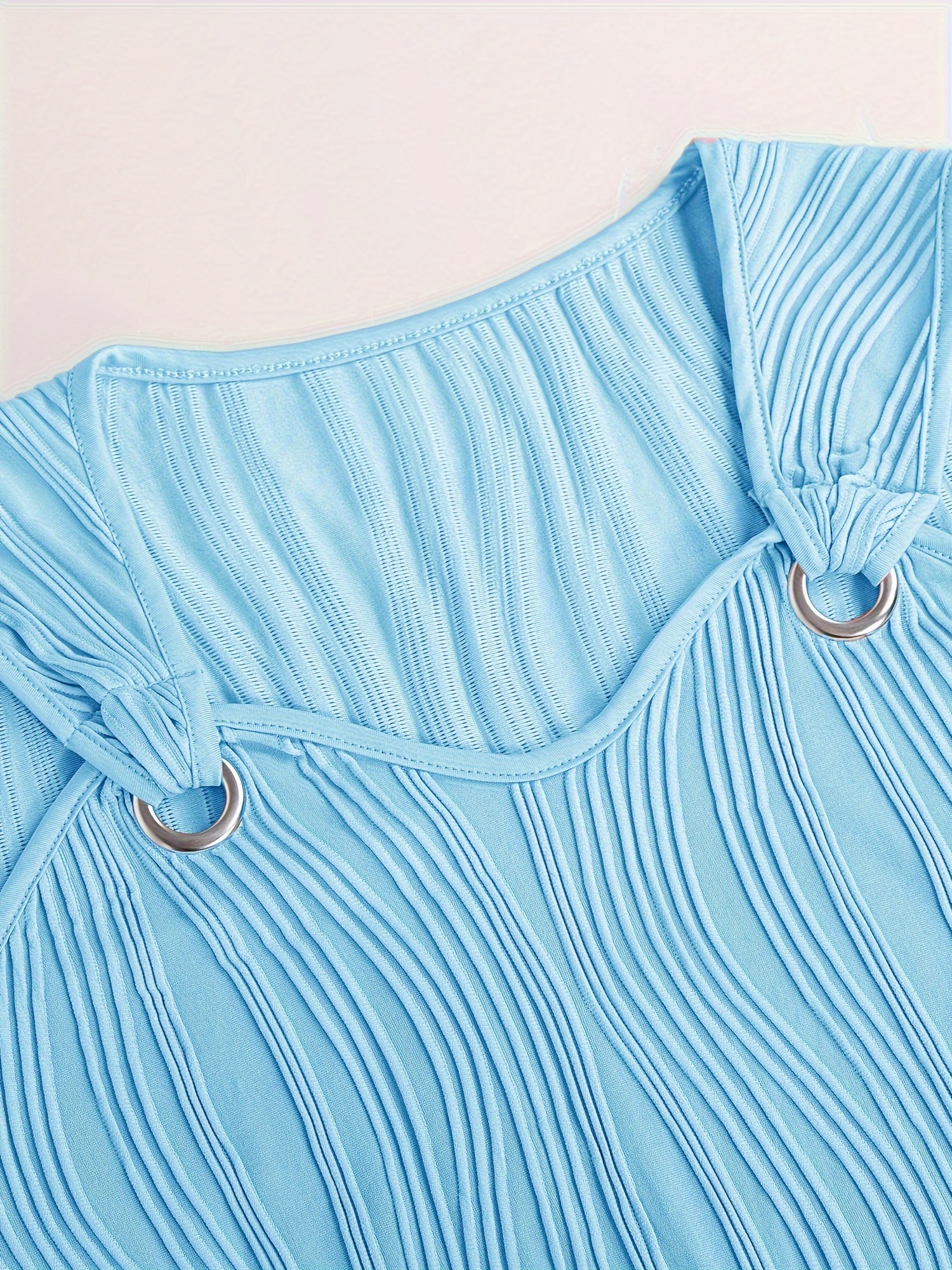 wavy stripe solid dress casual v neck sleeveless mini dress womens clothing details 5