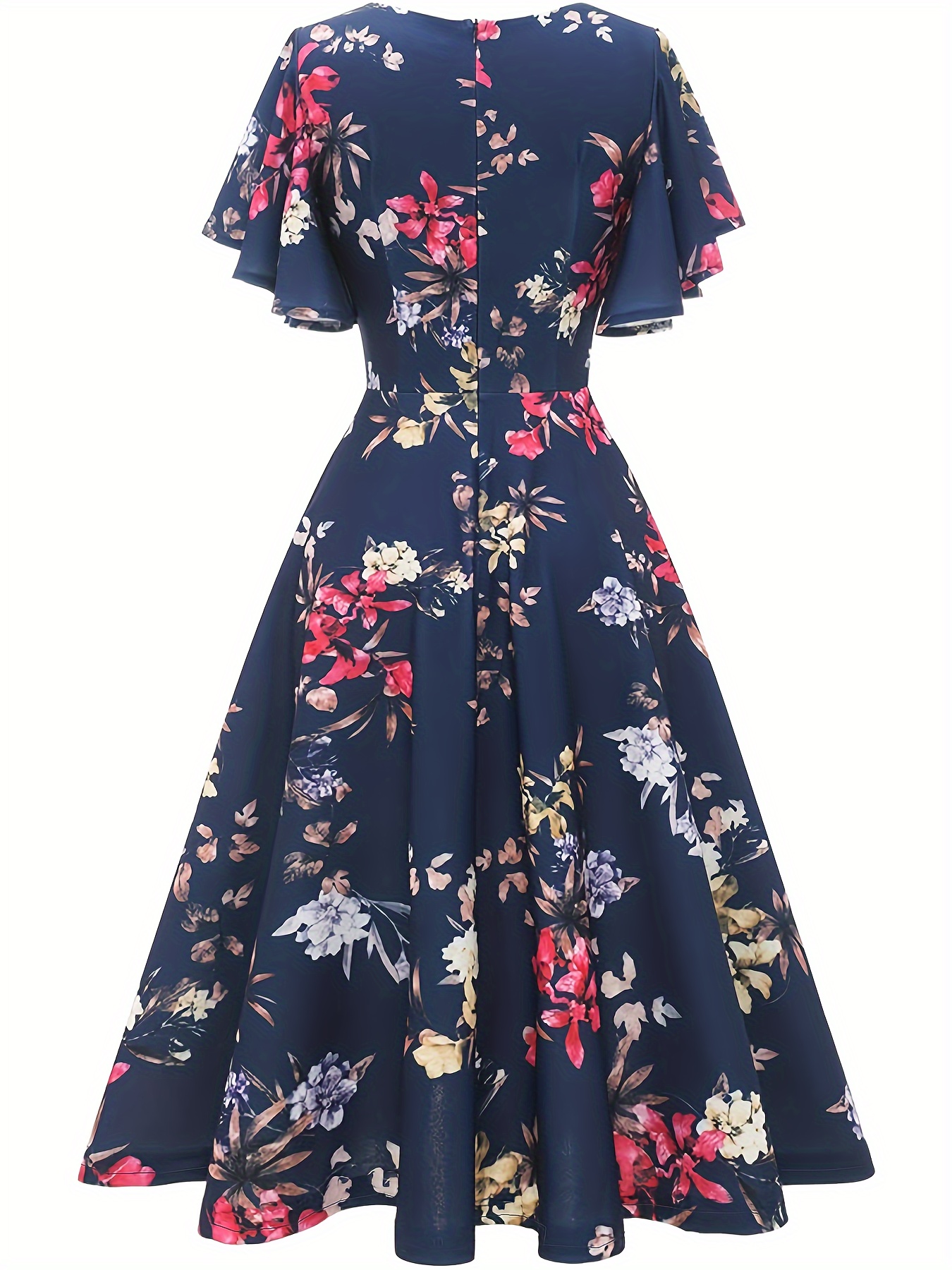 floral print flutter sleeve dress casual v neck dress for spring summer womens clothing details 6