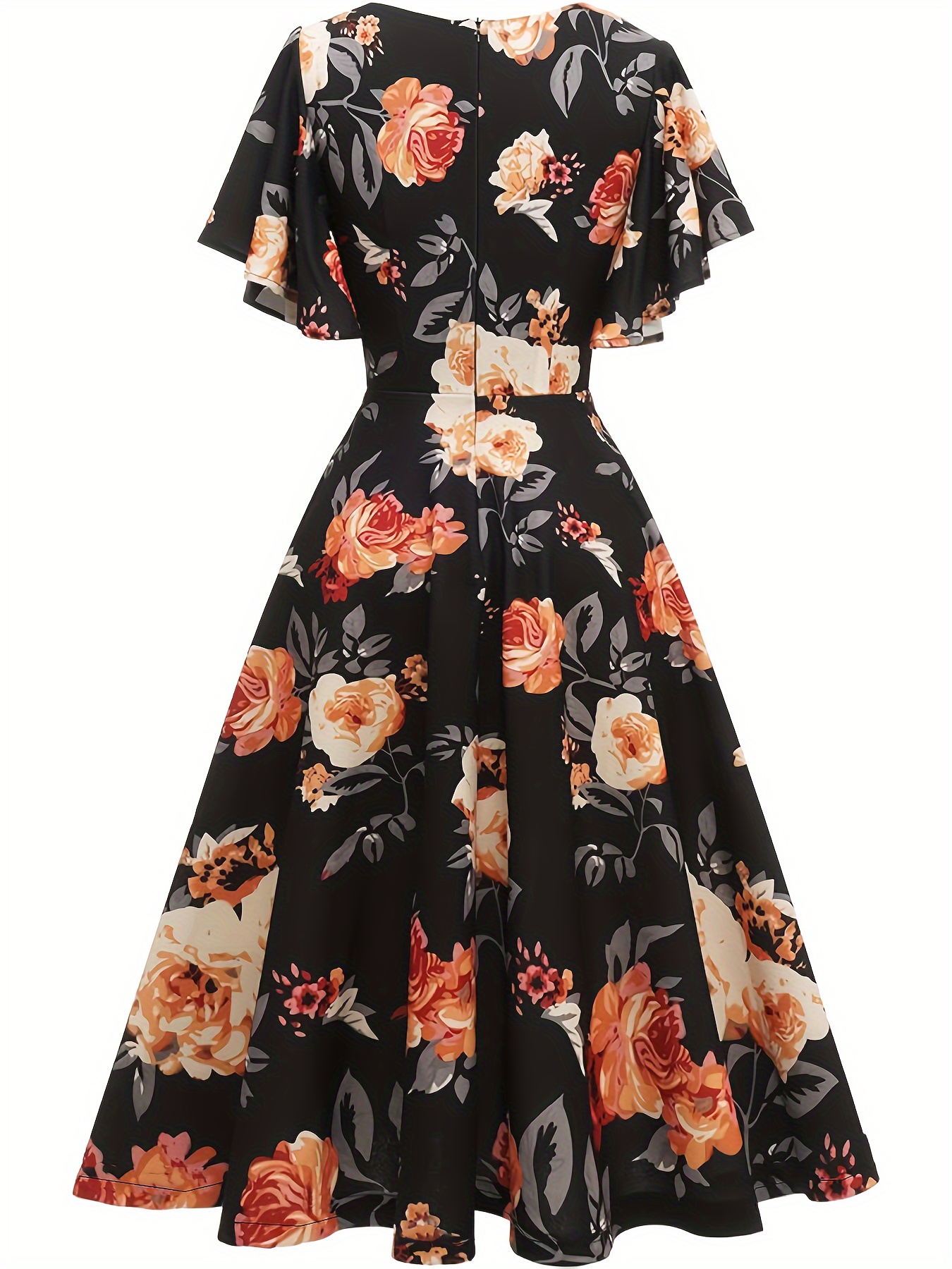 floral print flutter sleeve dress casual v neck dress for spring summer womens clothing details 9