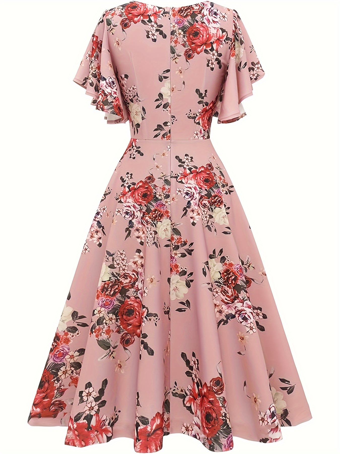 floral print flutter sleeve dress casual v neck dress for spring summer womens clothing details 17