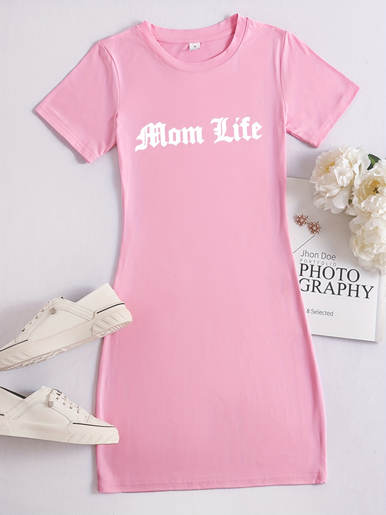 mom life print tee dress summer short sleeve casual dress womens clothing details 0