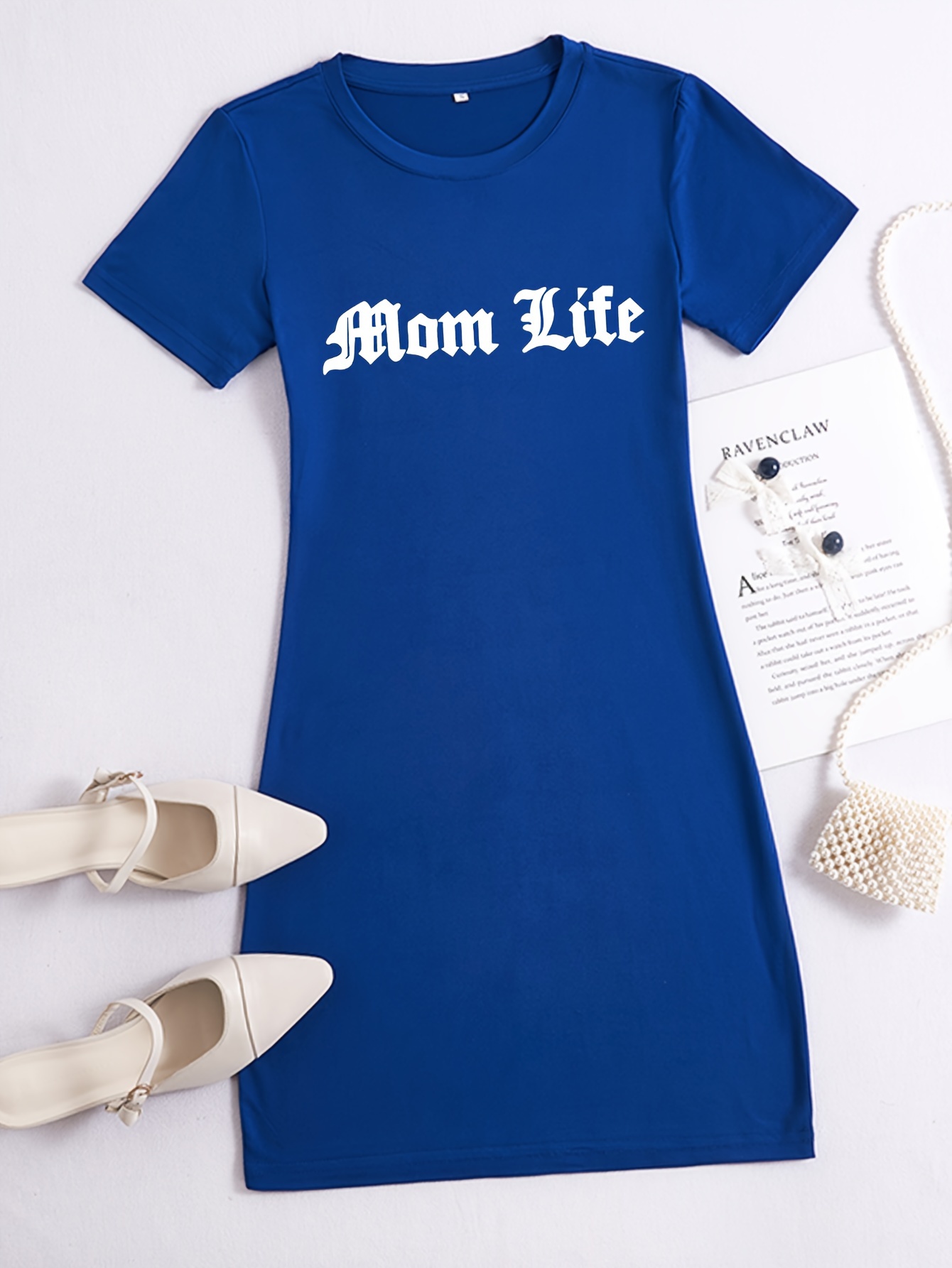 mom life print tee dress summer short sleeve casual dress womens clothing details 5