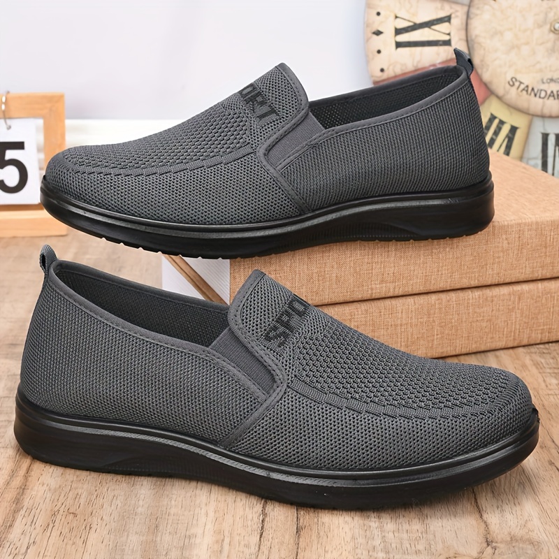 mens solid color breathable slip on loafer shoes comfy non slip casual durable walking shoes mens footwear men s shoes temu details 2