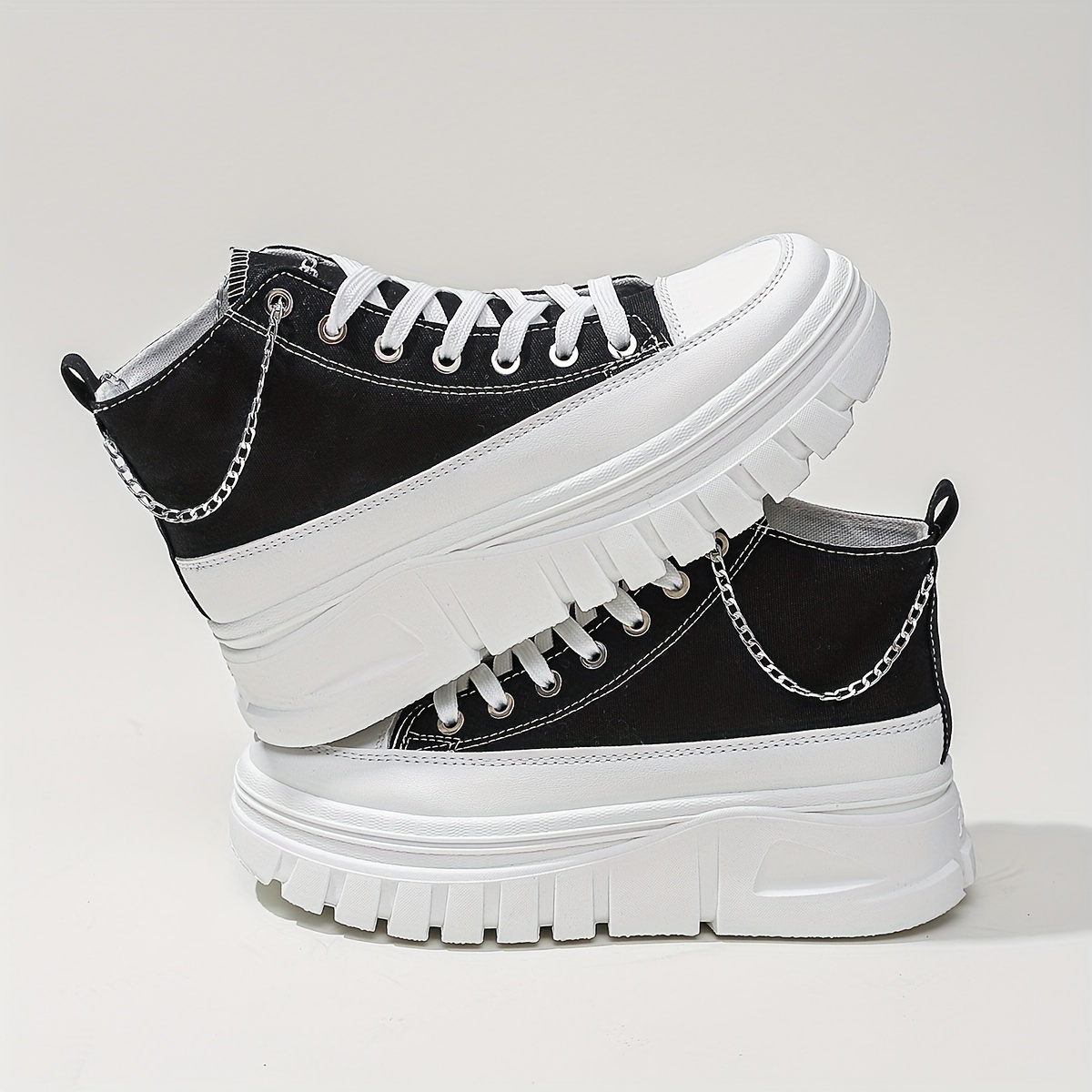 women s high top canvas sneakers metallic chain platform details 6