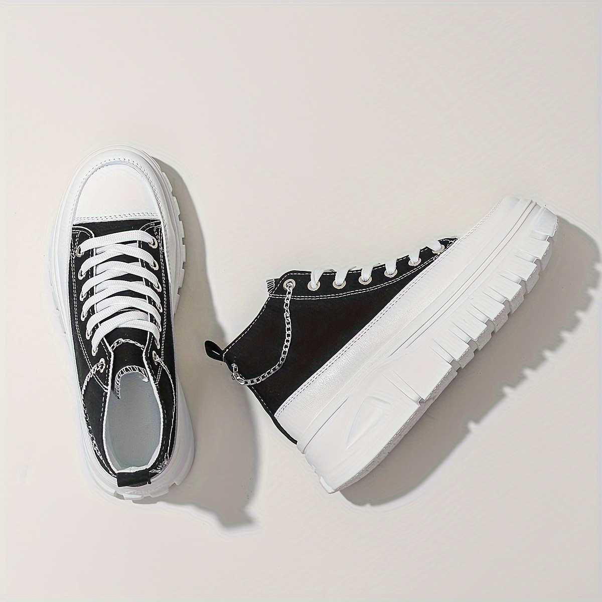 women s high top canvas sneakers metallic chain platform details 9