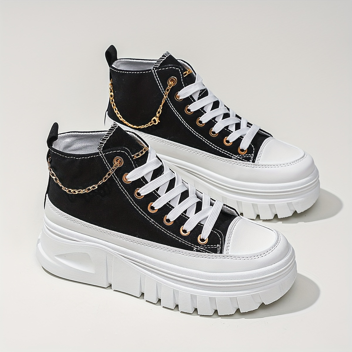 women s high top canvas sneakers metallic chain platform details 10