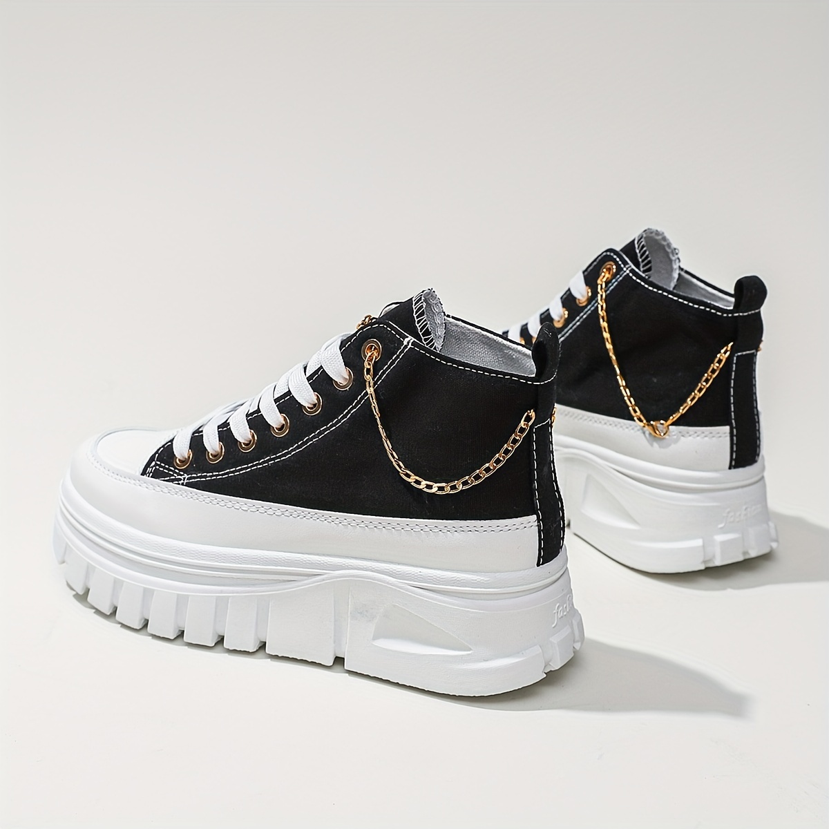 women s high top canvas sneakers metallic chain platform details 11