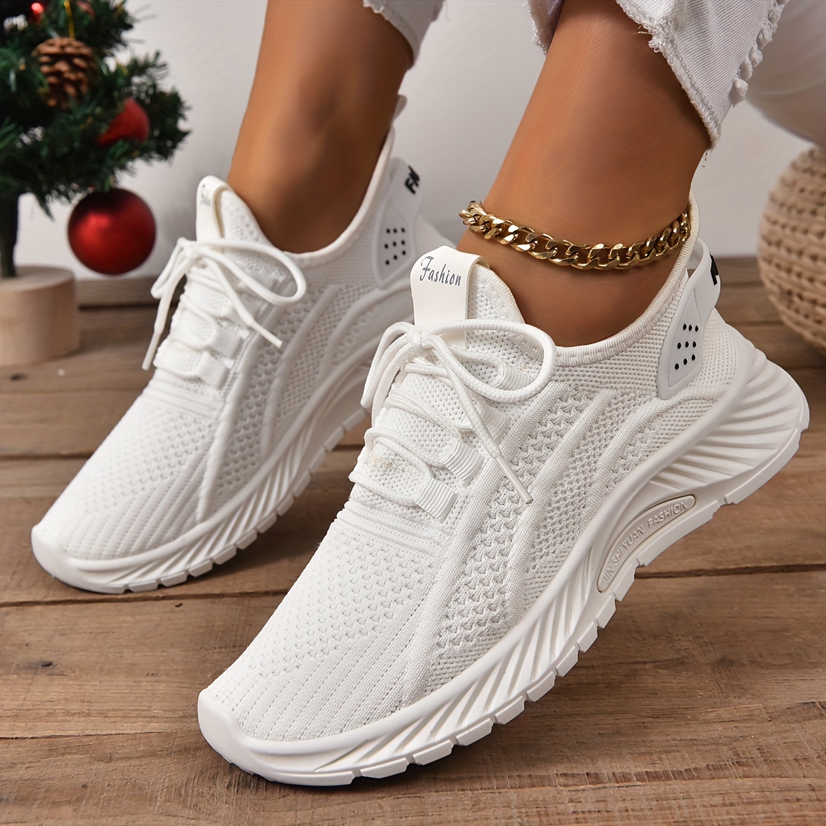 knitted sports shoes women s lightweight lace low top details 1