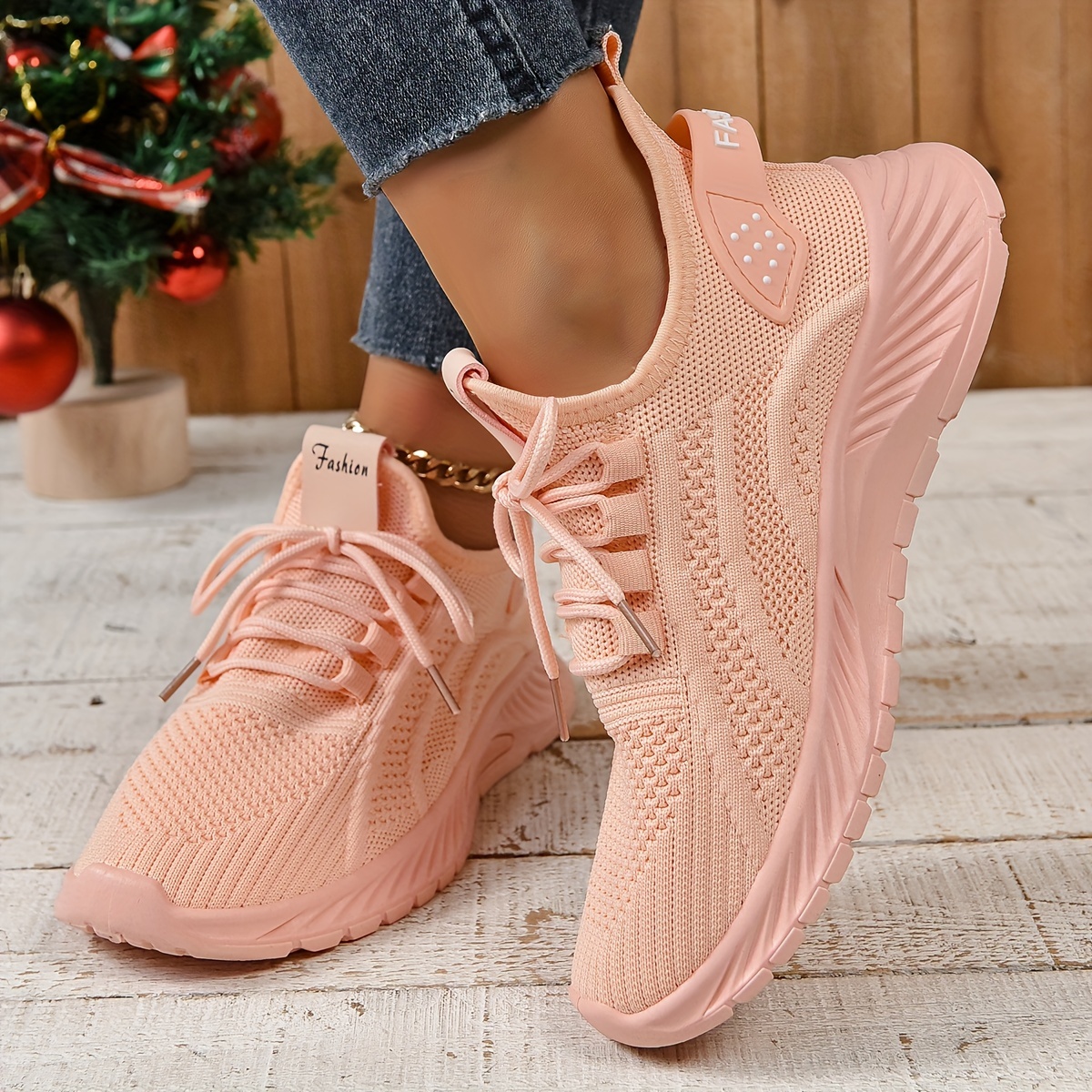 knitted sports shoes women s lightweight lace low top details 2